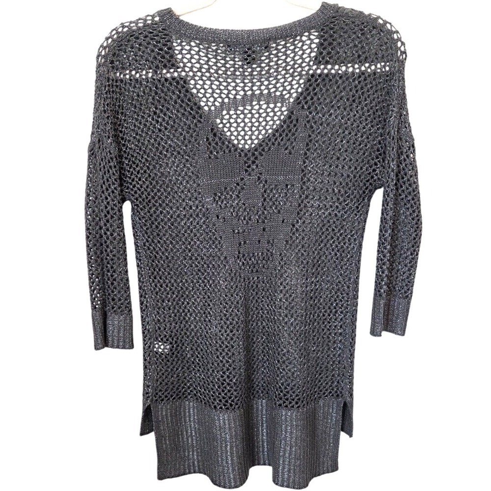Rock &β Republic Gray Knit Tunic Top V Neck 3/4 Sleeve Size Small Boho